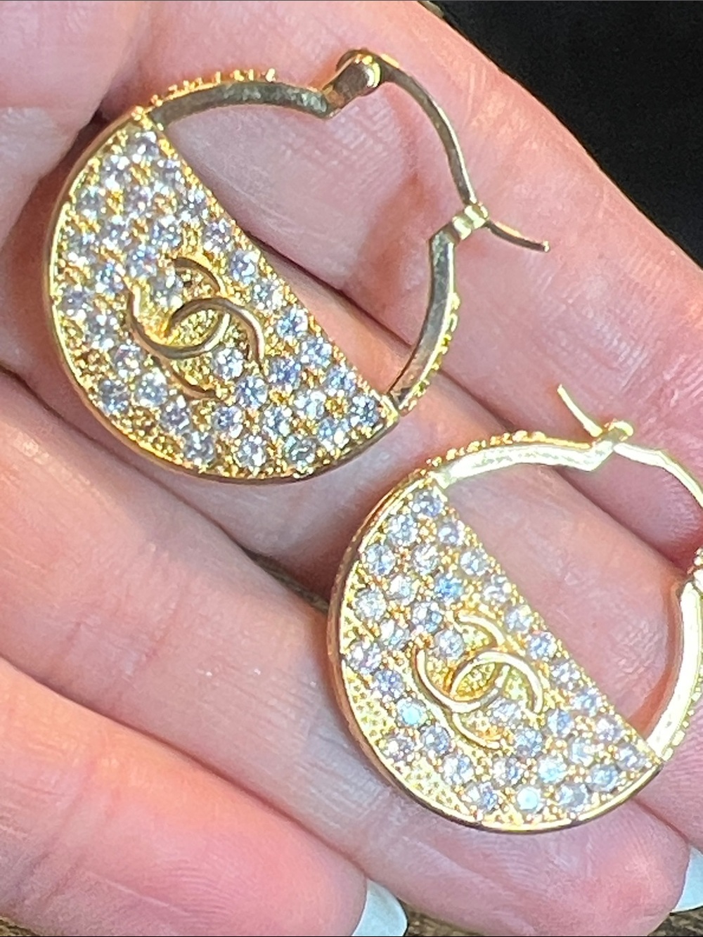 Gold-Tone Crystal C Half-Hoop Earrings